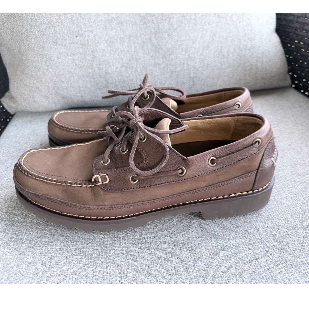 LL Bean Boat Shoes Mens 10.5 Brown Leather Lug Sole Loafers 301172 Casual Shoe